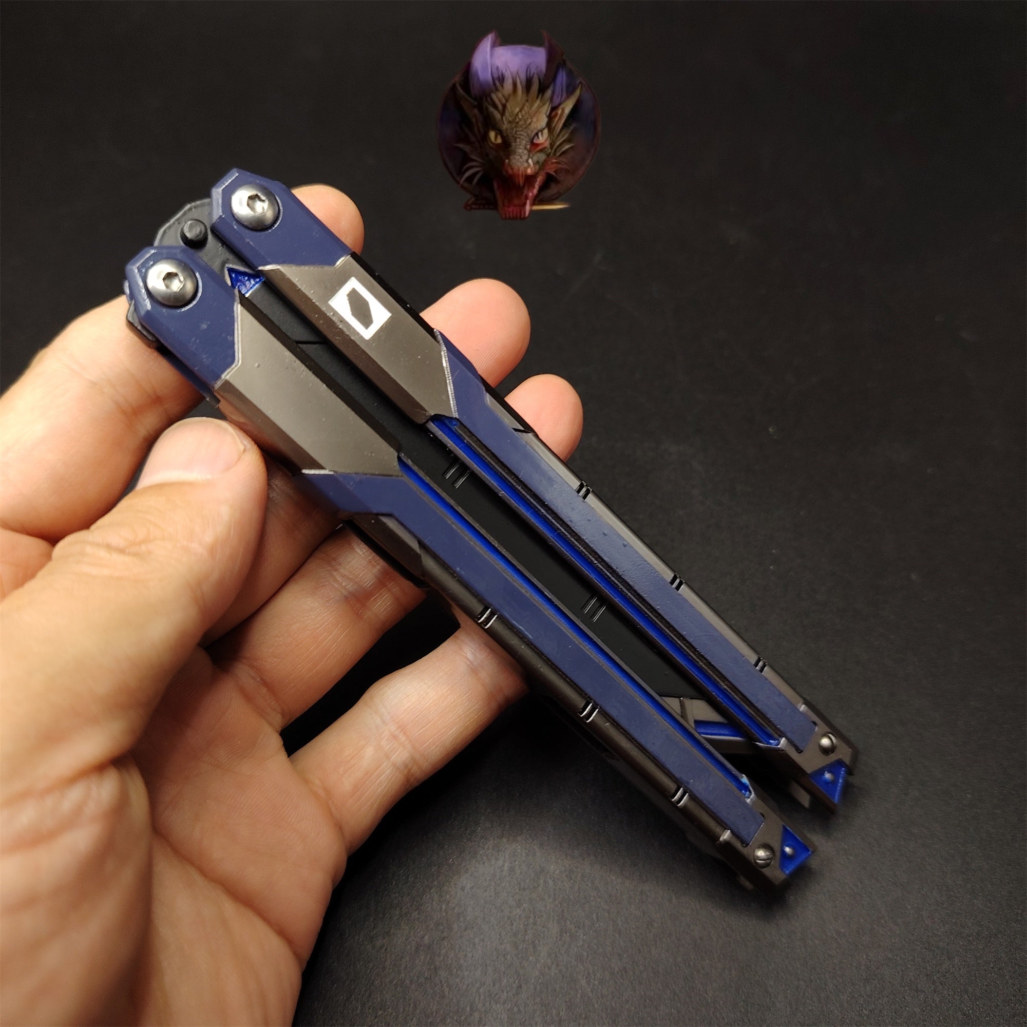 Val RGX Butterfly Knife Blunt Blade Blue Metal Replica