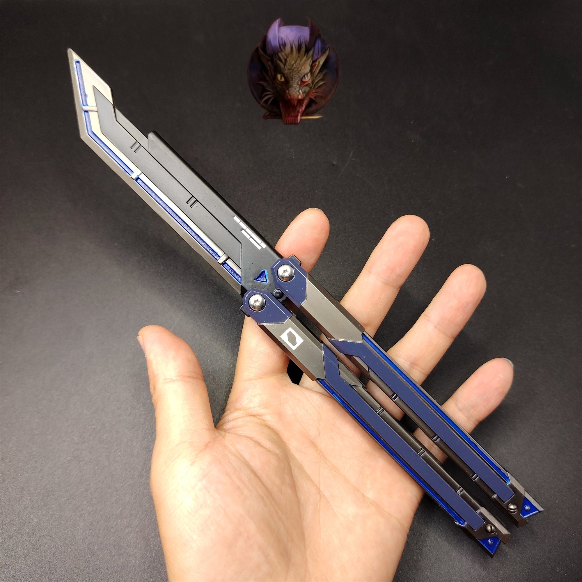 Val RGX Butterfly Knife Blunt Blade Blue Metal Replica