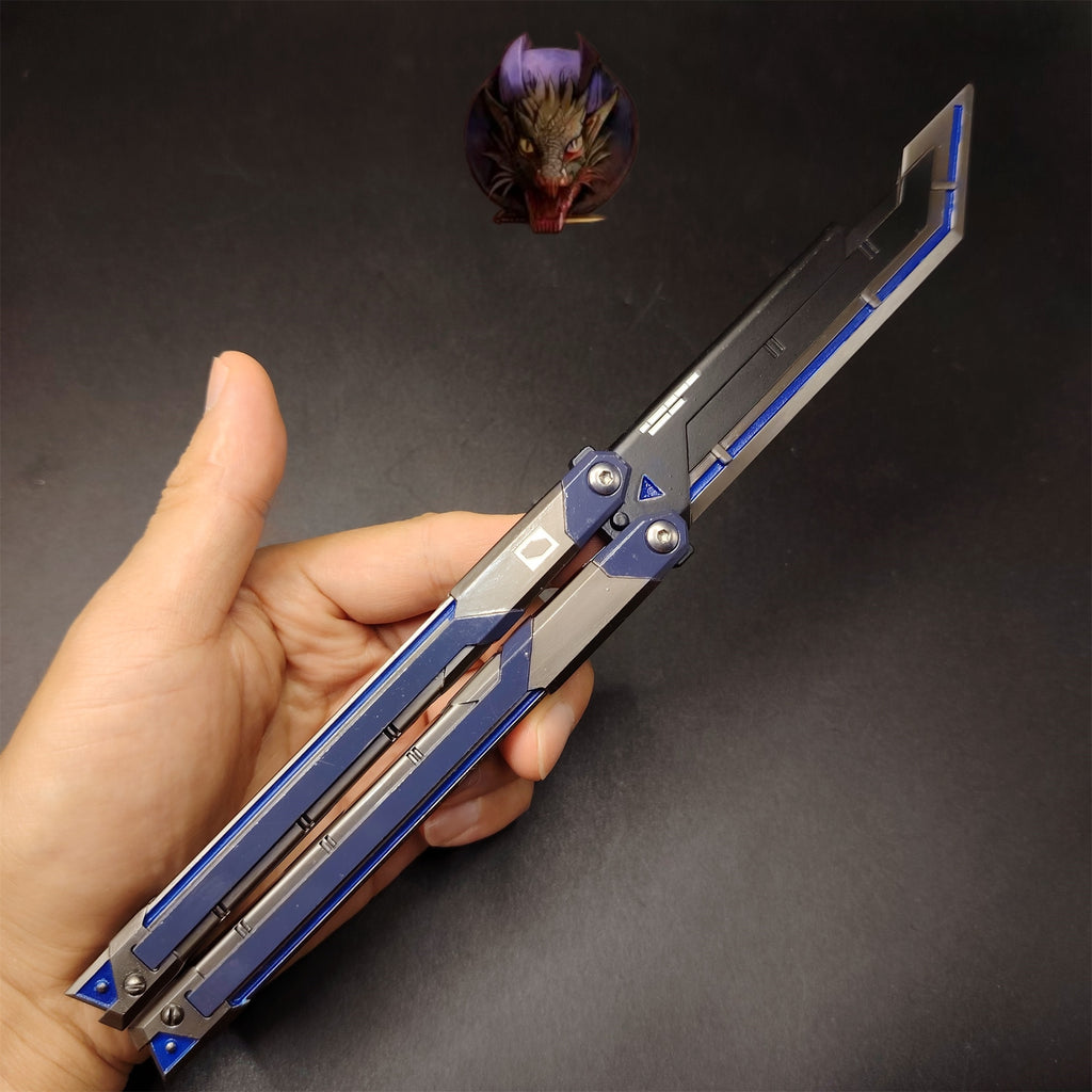 Val RGX Butterfly Knife Blunt Blade Blue Metal Replica