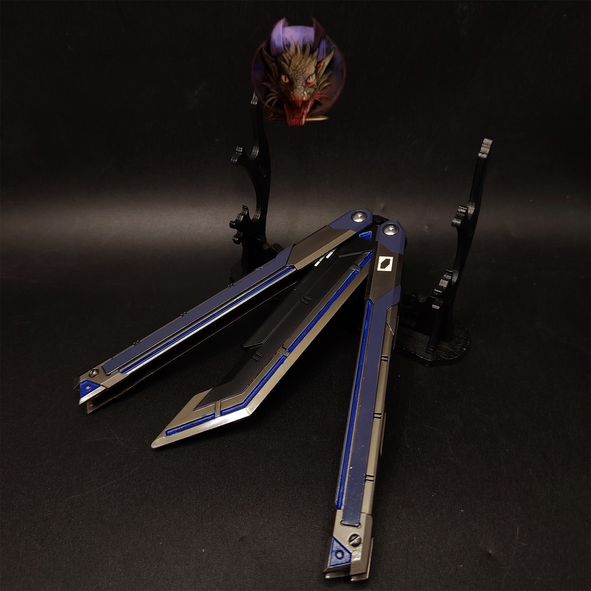 Val RGX Butterfly Knife Blunt Blade Blue Metal Replica
